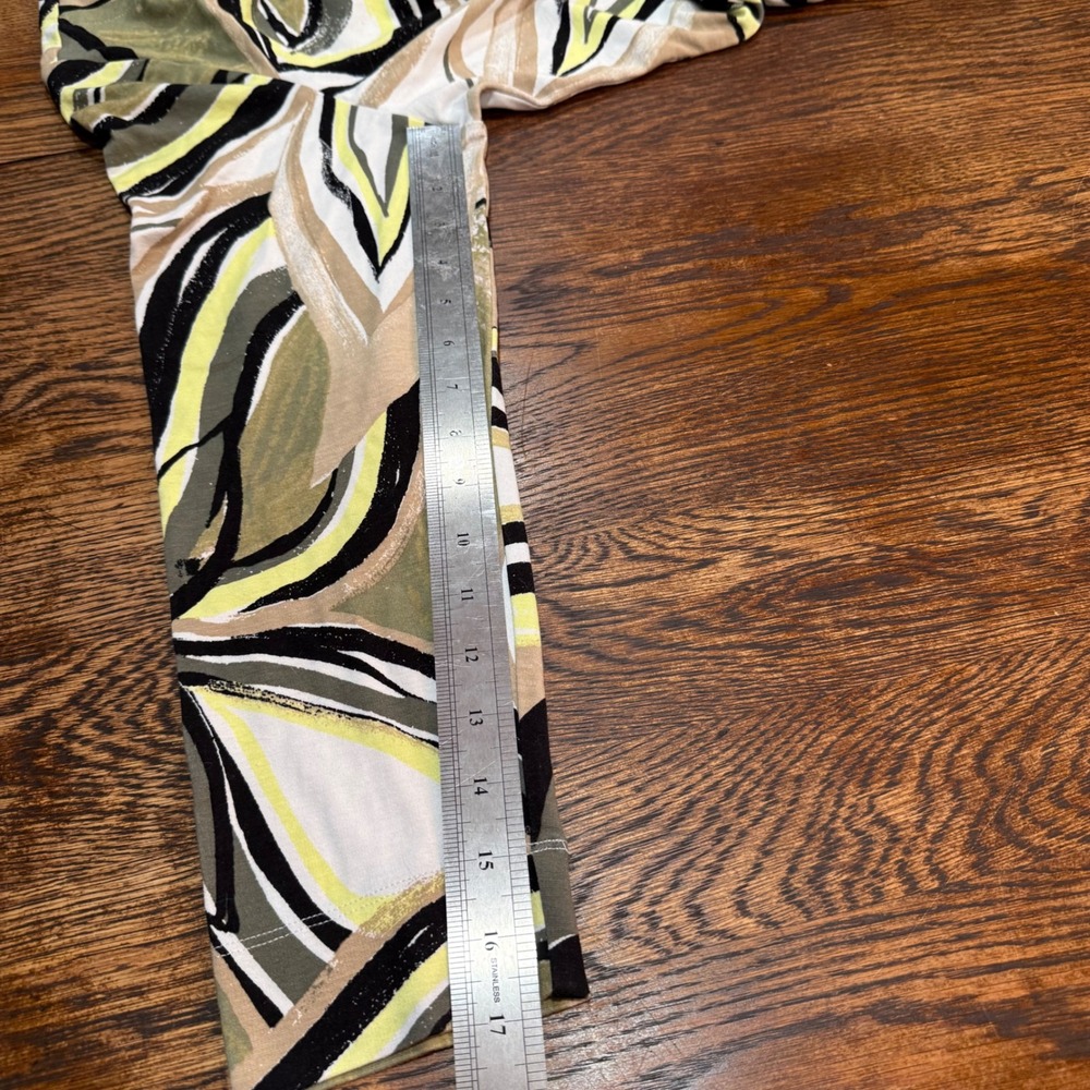 Chico's Abstract Floral Hippie Drawstring Top Olive Yellow 3 dopamine XL funky - Picture 6 of 8